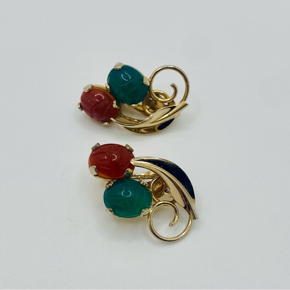 Vintage Burt Cassell Egyptian Revival Scarab Earrings 1/20 12K Gold Filled